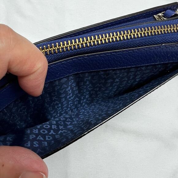 Kate Spade Madison Double Zip Saffiano Leather Wristlet Royal Blue Fits Phone - Picture 7 of 11
